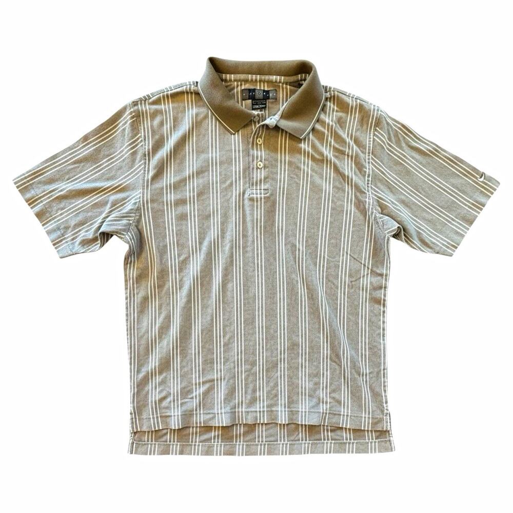 Nike Golf Men’s XL Polo Shirt Gray White Stripe 100% Cotton Swoosh Made Peru